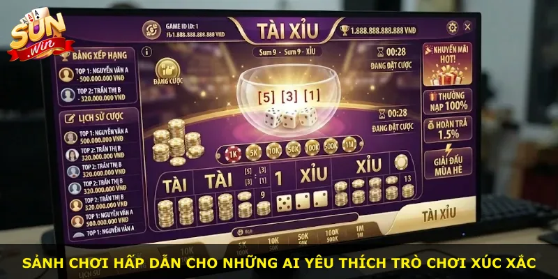 Sảnh chơi hấp dẫn cho những ai yêu thích trò chơi xúc xắc